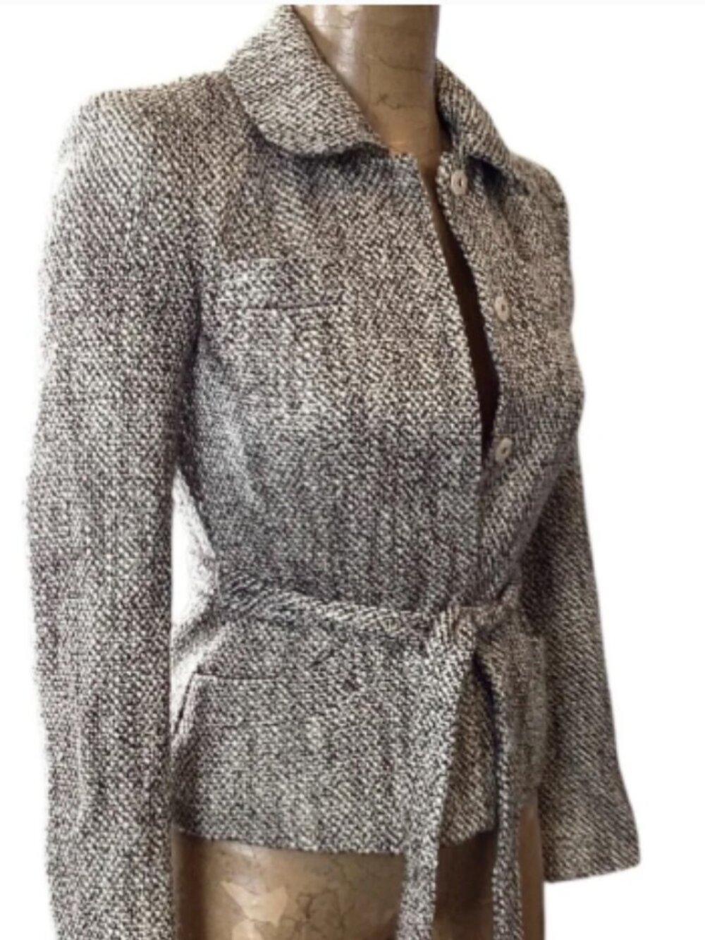 Ann Klein Tweed Boucle Blazer Jacket Coat Belted Sz 0 Classic Basic #197P - Picture 3 of 10